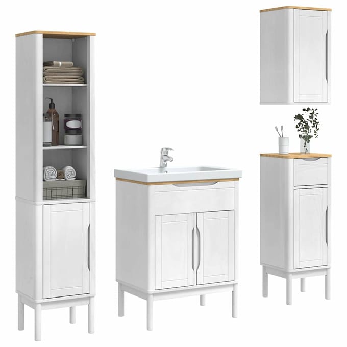 vidaXL - Badkamermeubel - Set - FLORO - 4 - st - Wit - Massief - vurenhout
