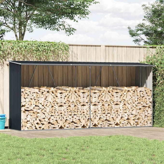 Abri de stockage de bois de chauffage Acier Galvanisé 330 x 84 x 152 cm Gris Anthracite