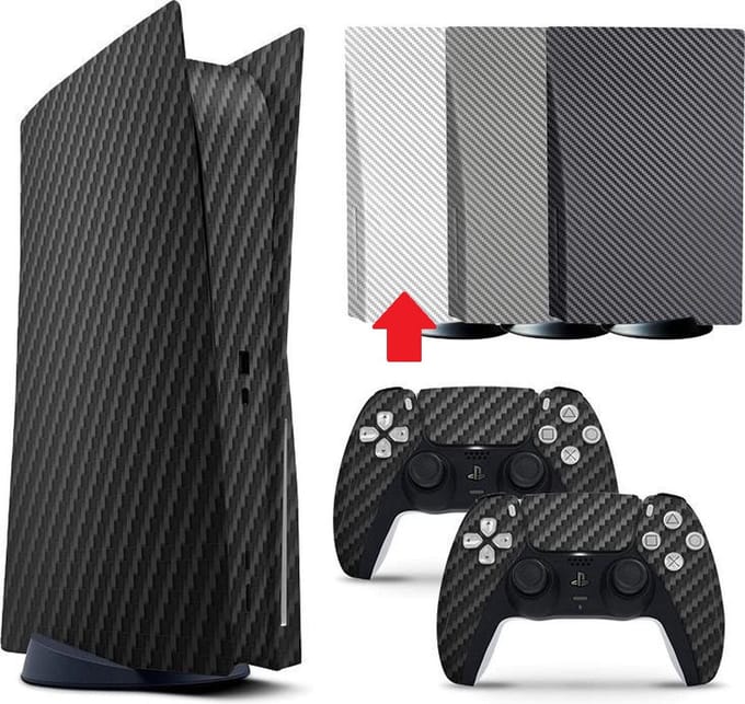 Gadgetpoint - Console & Controller Stickers voor PS5, PlayStation 5 - Performance Gaming Skin - Bescherming Accessoires - Carbon - Wit