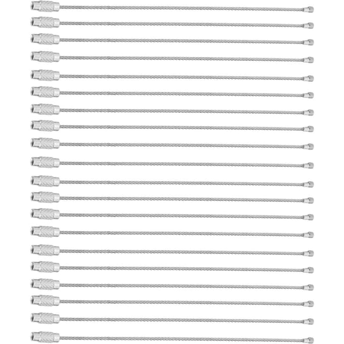 Lot de 20 porte-clés en fil d'acier inoxydable avec verrouillage à vis, couleur argent white