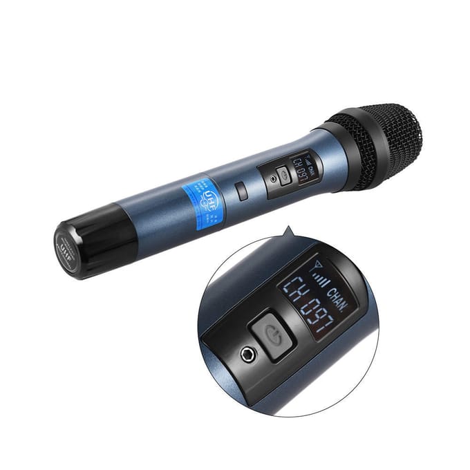 4D Professioneel 4-kanaals UHF draadloos handmicrofoonsysteem 4 microfoons 1 draadloze ontvanger US Plug blauw
