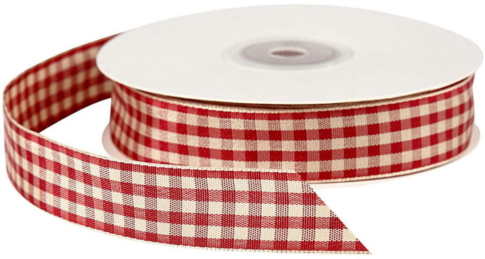 Geruit lint, b: 20 mm, antiek rood/wit, 25 m