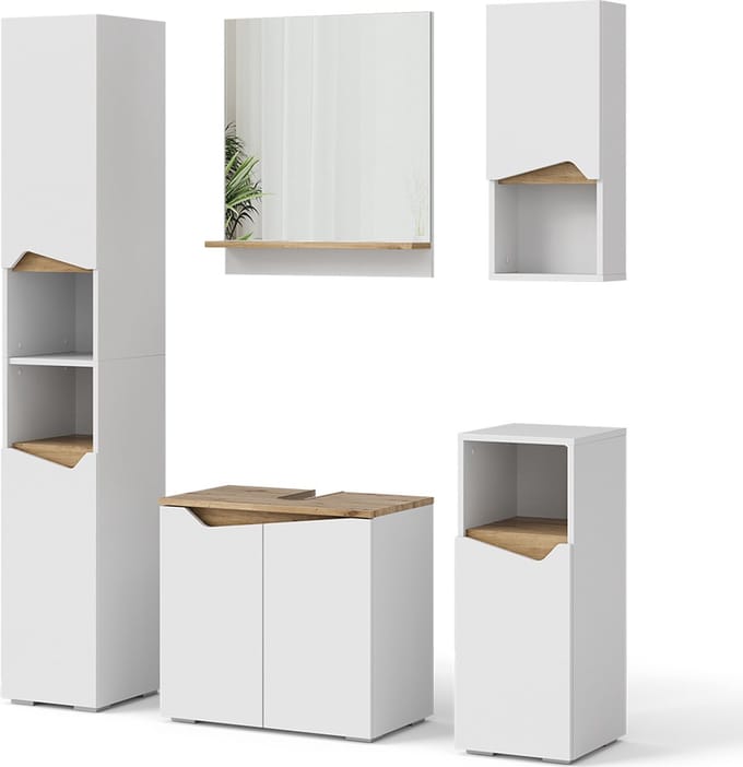 Vicco Badkamermeubelset Marelle, Wit/Artisanaal eiken, 5-delig