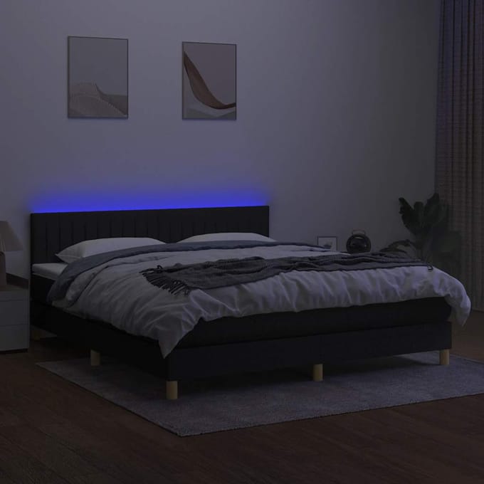 vidaXL - Boxspring - met - matras - en - LED - stof - zwart - 180x200 - cm