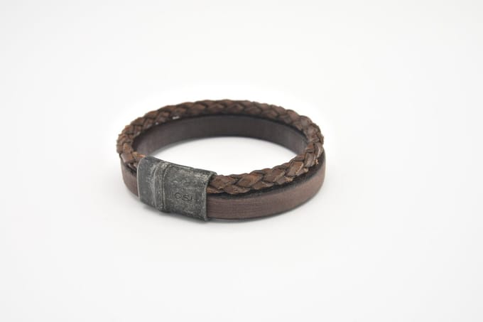 Josh Vintage Heren Armband Leer;Metaal - Bruin