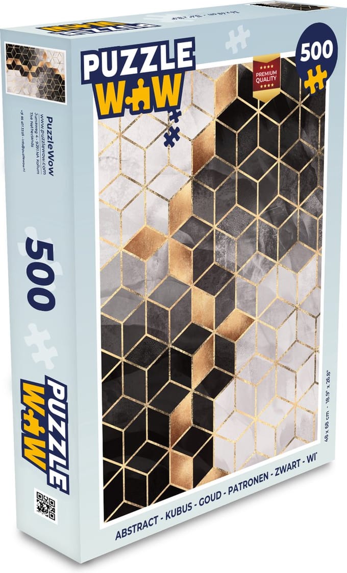 Puzzel Abstract - Kubus - Goud - Patronen - Zwart - Wit - Legpuzzel - Puzzel 500 stukjes