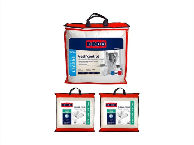 Vente-unique Pack DODO anti-transpirant dekbed 220x240cm + 2 hoofdkussens 60x60cm verkoelend effect