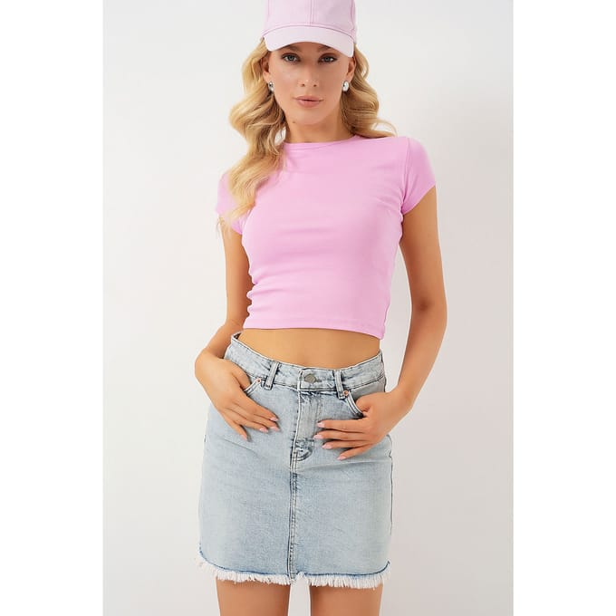 Slim Fit Mini Jeansrok met Knopen