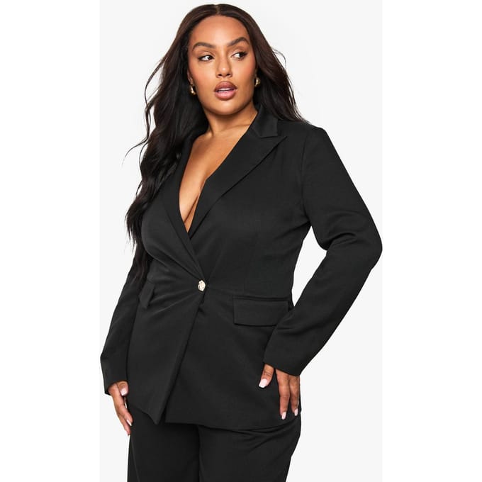 boohoo Dames Plus Tailored Gold Button Blazer | Zwart | Maat: 44