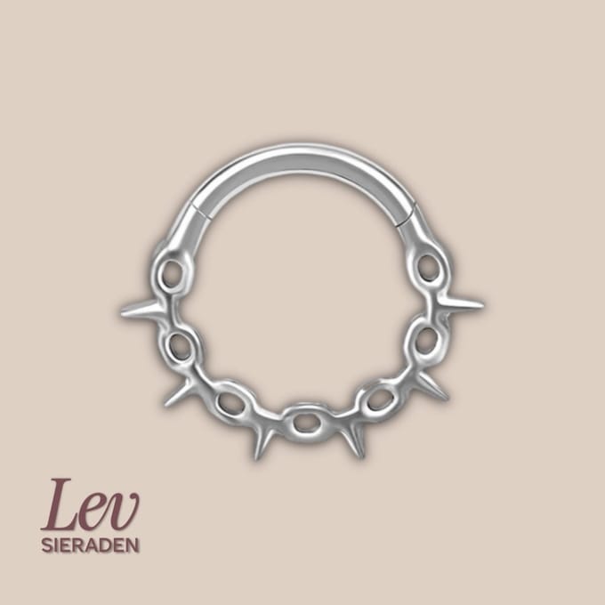 Lev Sieraden - Titanium premium neus ring - zilveren prikkeldraad segment ring - 1.2x8mm - Zilver - segment ring - neuspiercing - tragus piercing - Oorpiercing