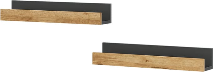 Vicco Tomy Wandplank – 60 x 10 cm Set van 2 Antraciet/gouden eik