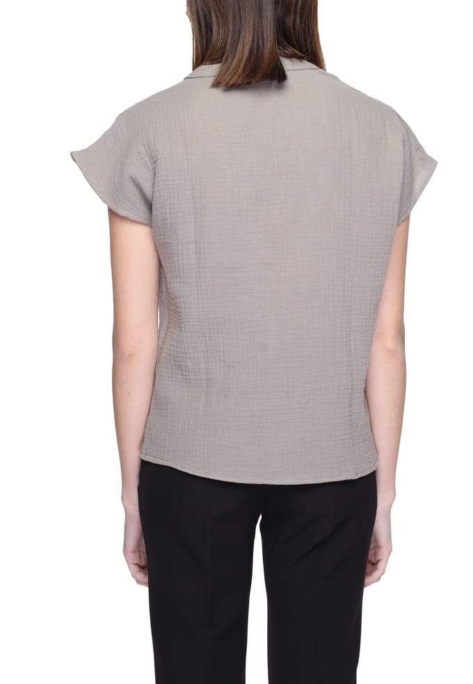 VNeck Blouse Short Sleeve Top Wo - Beige