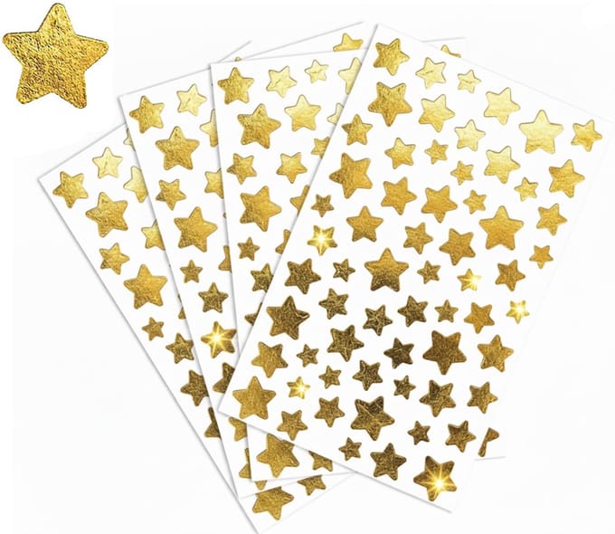 Gouden Sterren Stickers - 4 Stickervellen - 248 Stickers - Stickers Kerst