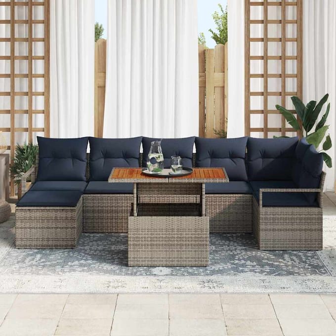 vidaXL - Tuinbank - Set - 8 - st - Grijs - poly - rattan