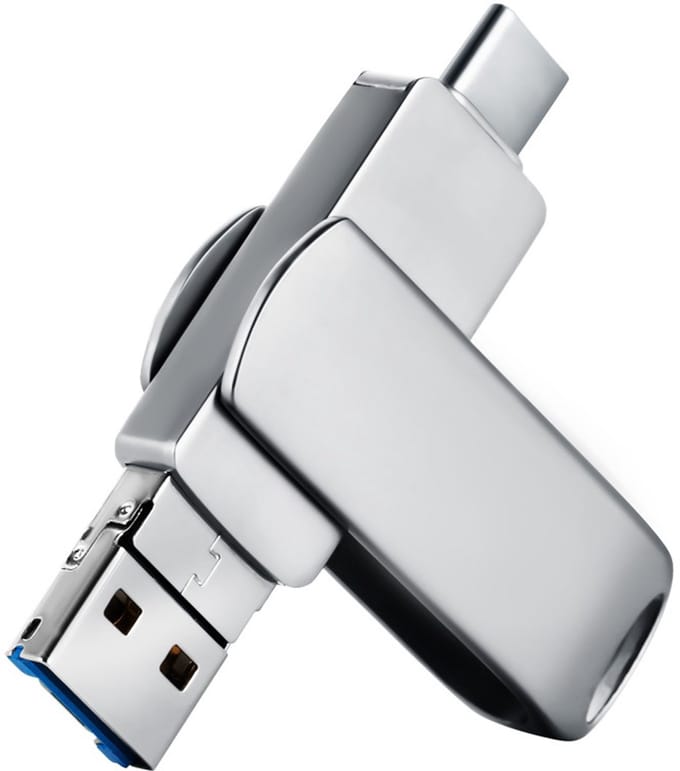 USB-stick - 4-in-1 USB-stick - Metaal - Opslagapparaat voor iPhone, Type-C, Android en computers - 32 GB - zilver