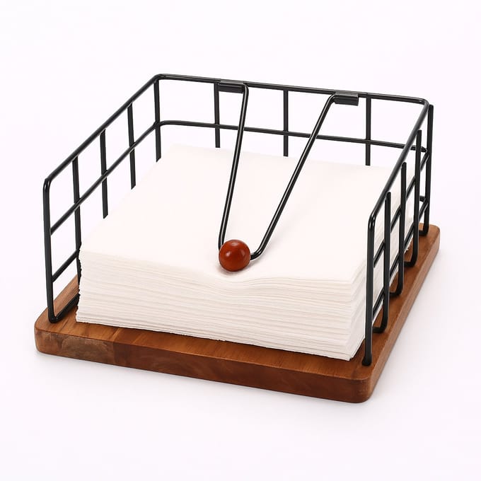 Cheffinger Servettenhouder - Zwart/Hout