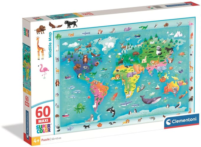 Clementoni - Puzzel - 60 Maxi Stukjes - Wildlife Kaart 2025 - Kinderpuzzel - Vanaf 4 jaar