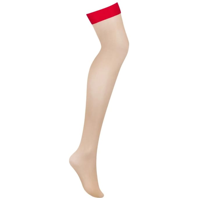 Obsessive - Sexy Beige Kousen met Rode Inzet S814 S/M beige