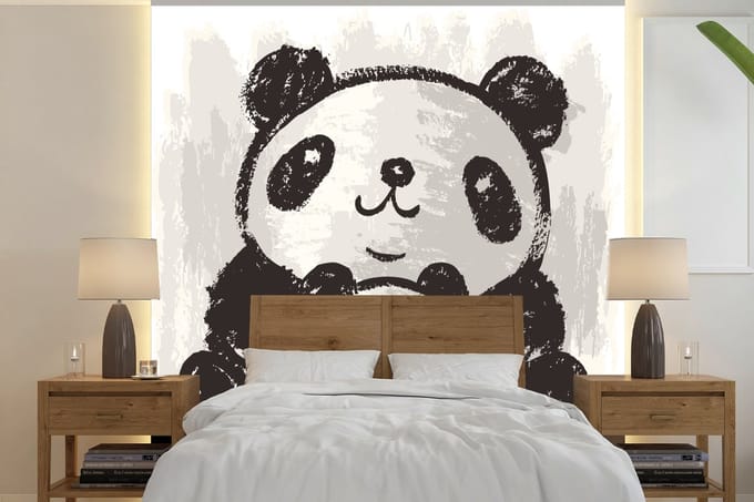 Behang - Fotobehang Panda - Kind - Zwart - Wit - Breedte 280 cm x hoogte 280 cm