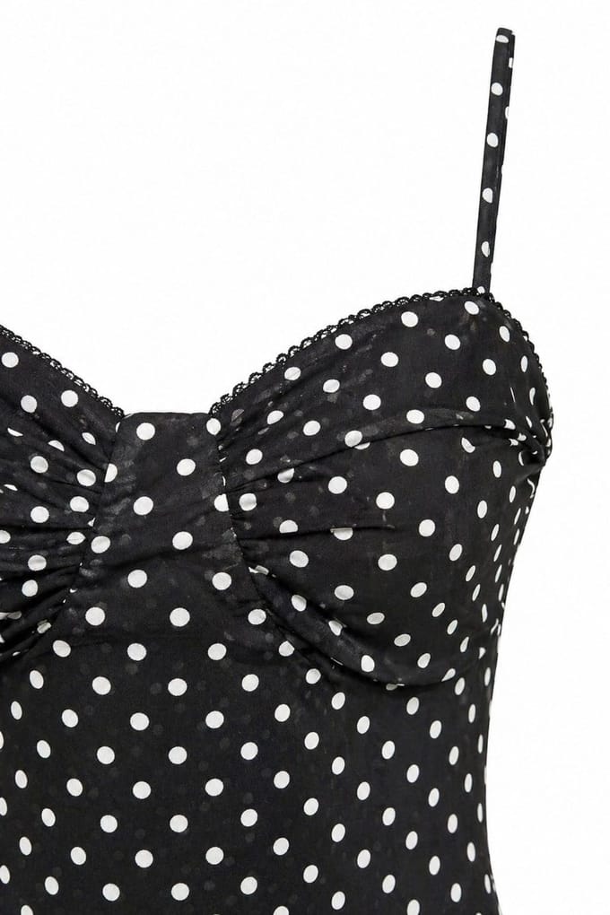 Strapless Polkadot Tüll Midi-jurk