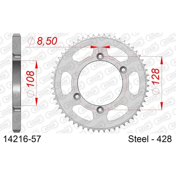 Stalen tandwiel Afam 428 57 dents