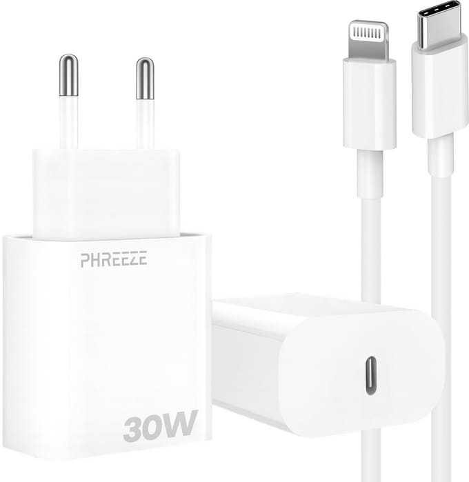 Snellader met usb C poort met Lightning kabel 30w Power Delivery - Made for iPhone - Gecertificeerde oplader met oplaaadkabel