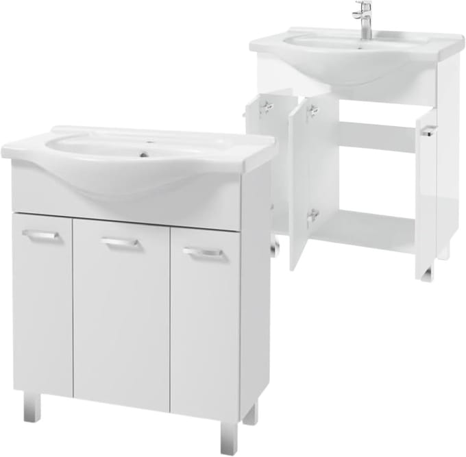 Deftrans - Wastafelblad - 75 cm - Staande Kast - Wit Glans