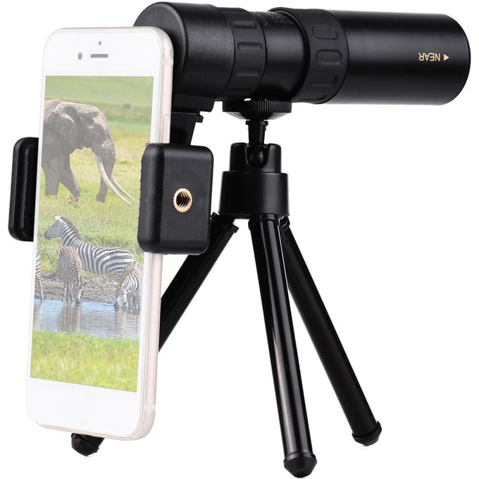 Mini télescope monoculaire 10X-300X BAK4, prismes résistant à l'eau avec support de téléphone, Mini trépied noir