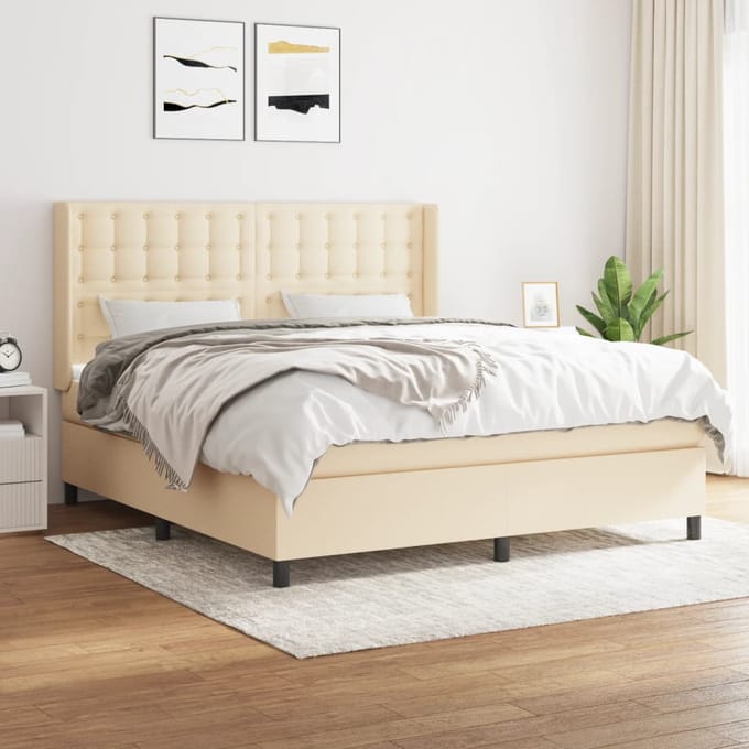vidaXL - Boxspring - met - matras - stof - crèmekleurig - 160x200 - cm