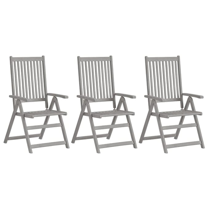 vidaXL - Tuinstoelen - 3 - st - verstelbaar - met - kussens - massief - acaciahout