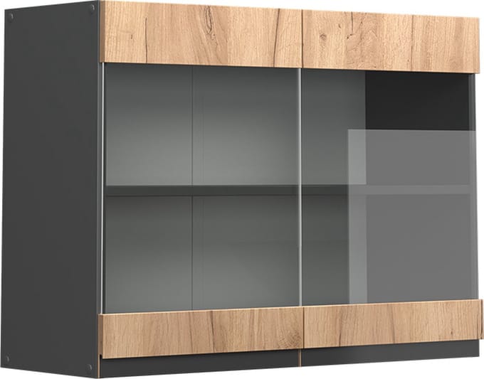 Vicco R-Line Glazen keukenkast – 80 cm J-vorm Krachtige eik goud