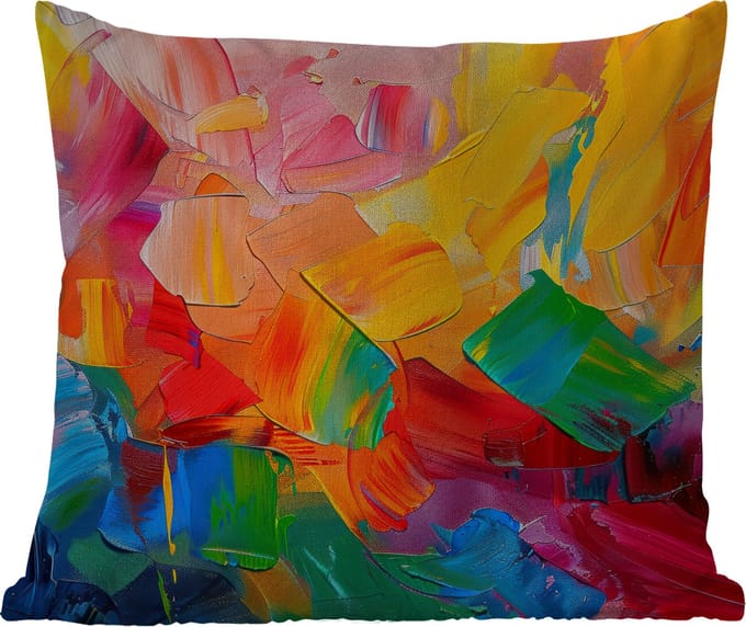 Sierkussen Buiten - Abstract - Verflook - Modern - Kleurrijk - 60x60 cm - Weerbestendig