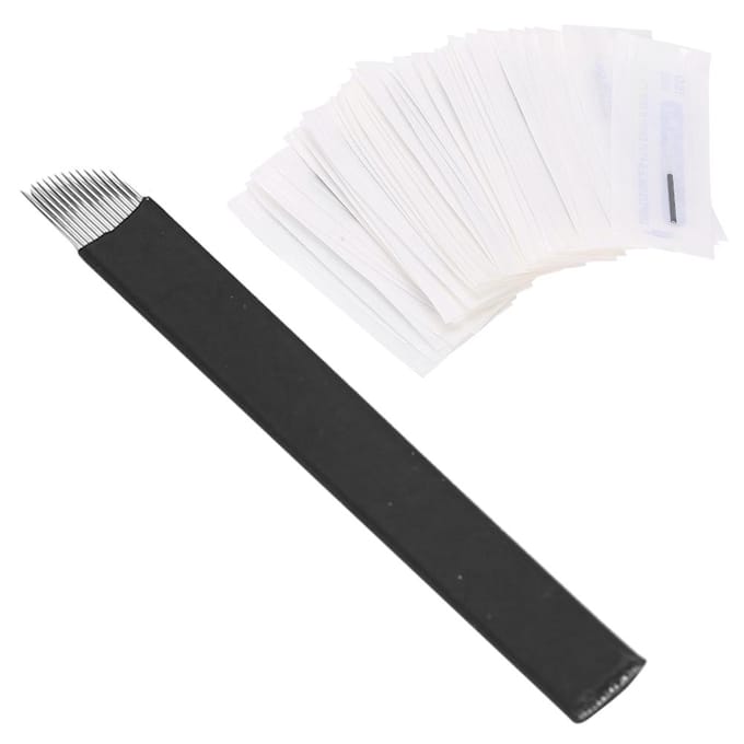 Lot de 50 aiguilles de microblading de 0,18 mm pour tatouage semi-permanent des sourcils(14 Broches ) white