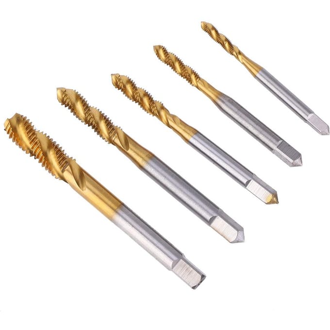 Kit de 5 embouts de taraudage à cannelure hélicoïdale HSS plaqué titane M3M8