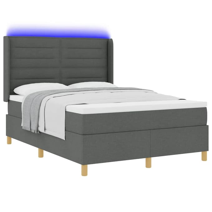 vidaXL - Boxspring - bed - met - LED-stripverlichting - Grijs - 160 - x - 200 - cm - Stof