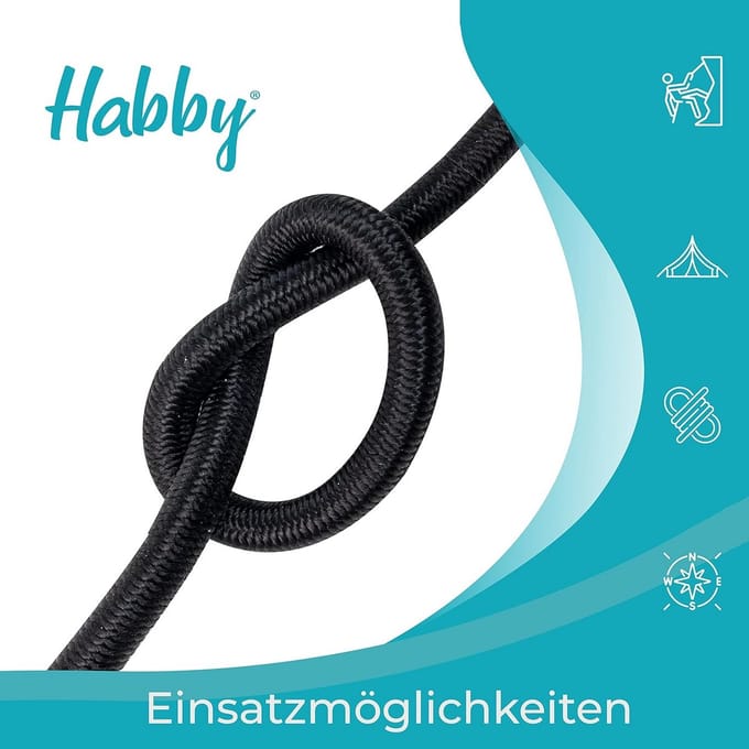 Hoogwaardig Elastisch Spanrubber voor Dekzeilen - Zwart, Diameter 6 mm