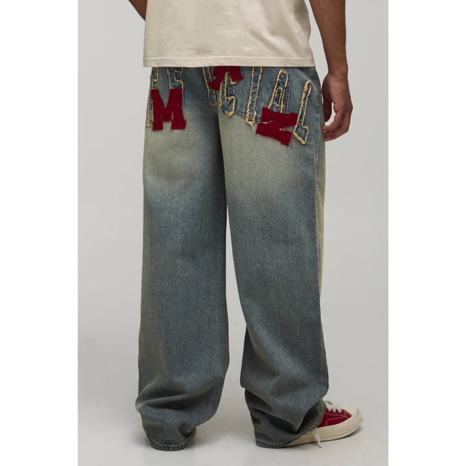 Varsity Aqqlique Relaxed Fit Jeans | Stonewash | Size 50R