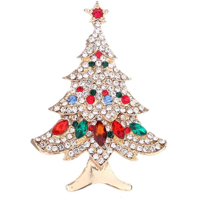 Nouvelle broche tendance en alliage de strass pour sapin de Noël, accessoire pour vêtements beige