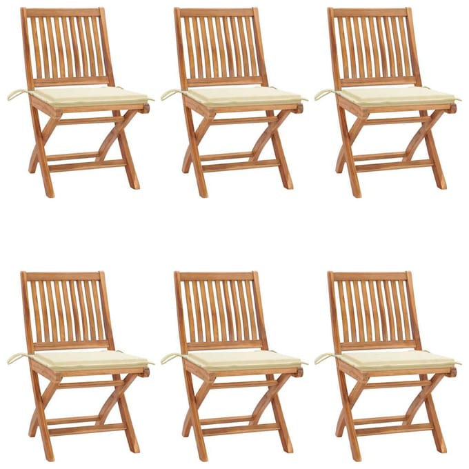 vidaXL - Klapstoelen - met - kussens, - 6 - stuks, - massief - teakhout