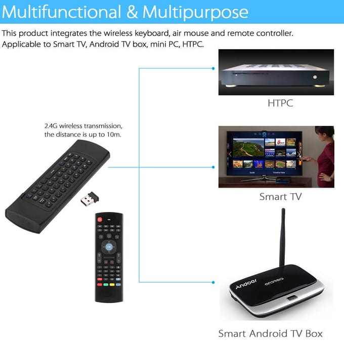 Mini 2.4G draadloze toetsenbordafstandsbediening Air Mouse voor Android Smart TV-box zwart