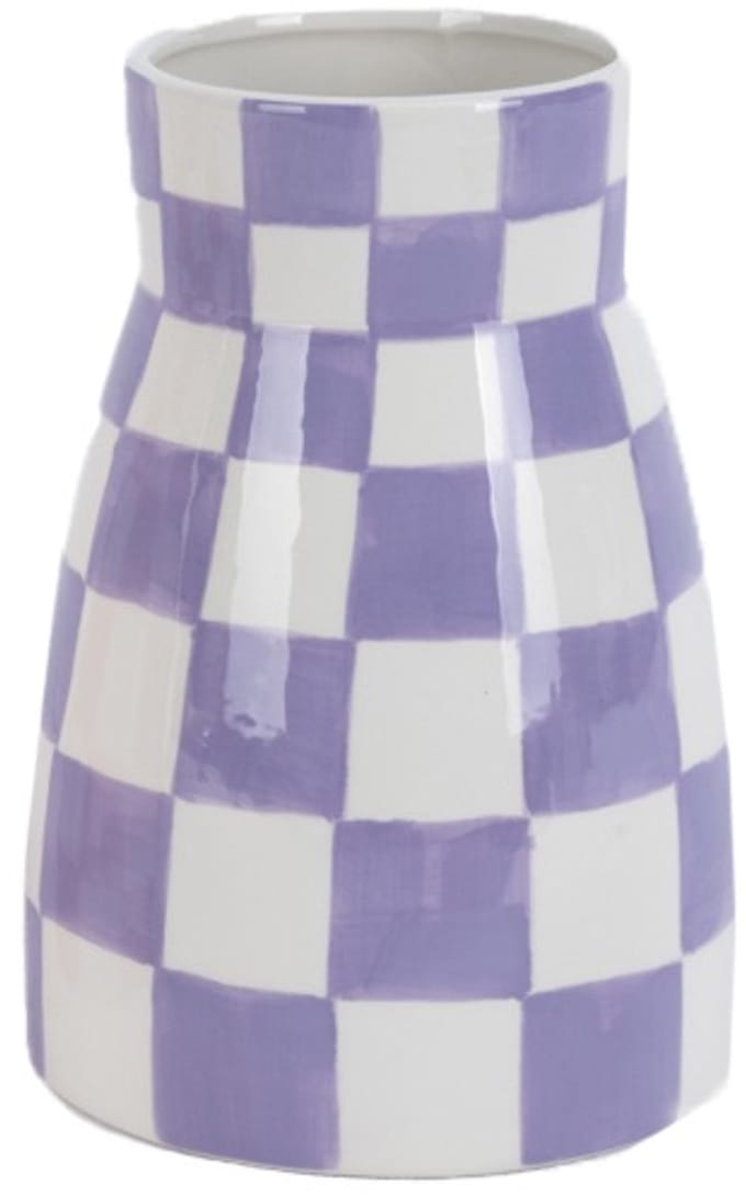 HomeBound by KY | Aardewerk vaas check lilac | vaas | 16x16x23cm