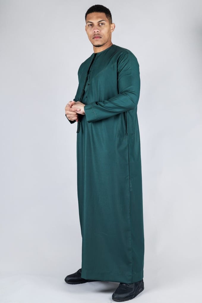 Groene Thobe Emirati Islamitische Jubba Robe Eid Tassel Regular Fit voor heren