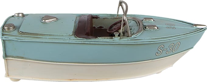 Clayre & Eef Decoratie Miniatuur Boot 24x11x9 cm Turquoise Beige IJzer