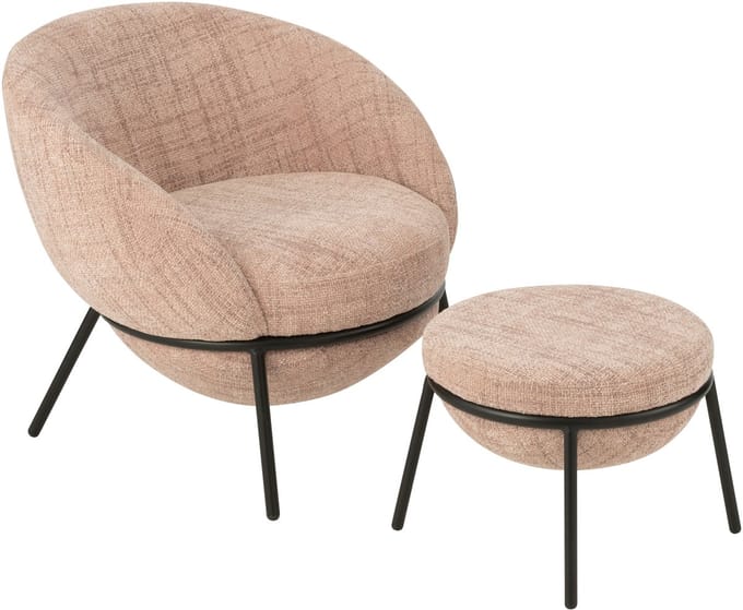 J-Line loungestoel + poef - ijzer - roze/zwart