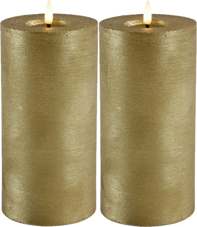 Countryfield Lyon LED kaarsen/stompkaarsen - 2x - goud - D10 x H20 cm - timer