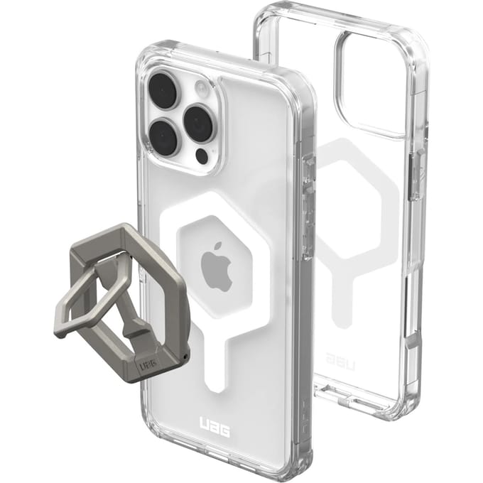 UAG Plyo Pro backcover + Magnetic Ring Stand voor de Apple iPhone 16 Pro Max - Ice White / Titanium