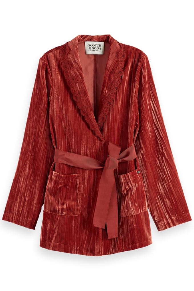 Scotch & Soda Lace Trimmed Velvet Pyjama Blazer Rust Taglia: M | Pigiameria Outlet | Donna | Marrone