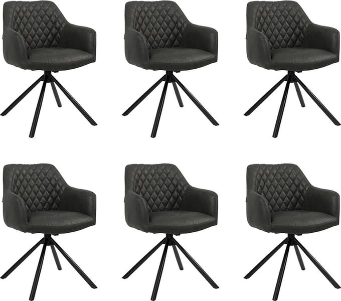 Bronx71® Industriële eetkamerstoel Dex zwart eco-leer - Eetkamerstoelen set van 6 - stoel