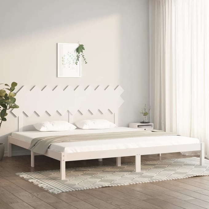 vidaXL - Bedframe - massief - hout - wit - 200x200 - cm