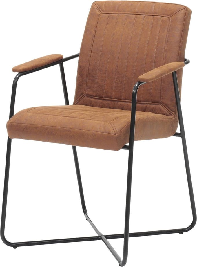Armstoel Cesar Cognac - Kunstleer - Set van 2 - Zithoogte 50 cm - Zitdiepte 44 cm - Met armleuning